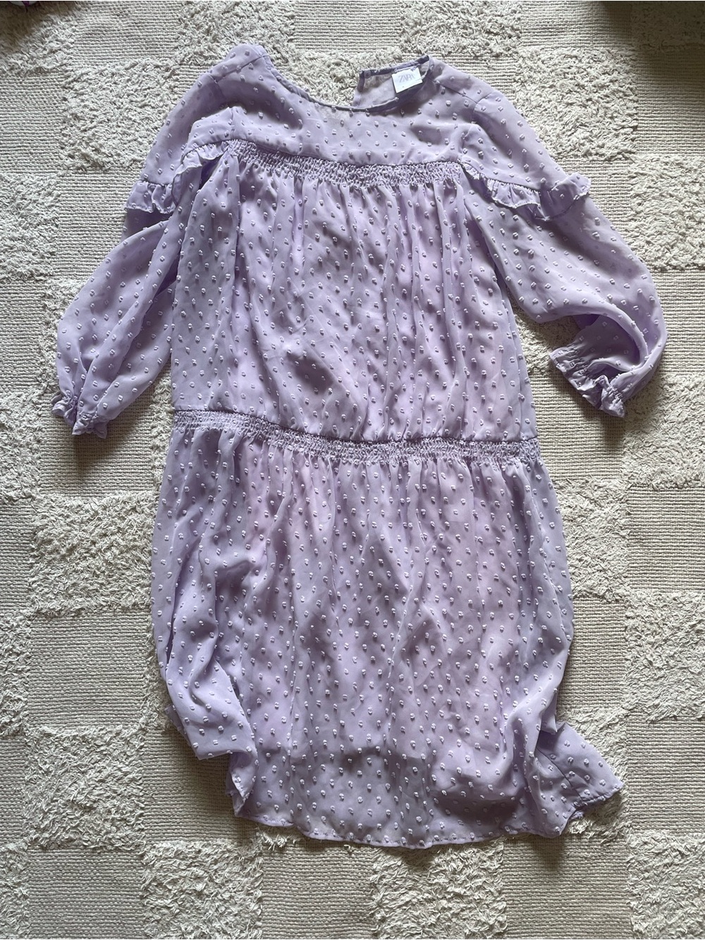 Zara Lilac Swiss Dot Puff Sleeve Dress